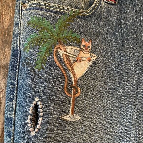 Buffalo Jeans Sz 29 Blue Kimmie Rhinestone Side Sexy Cut-Out HandPainted Jeans - Picture 4 of 11